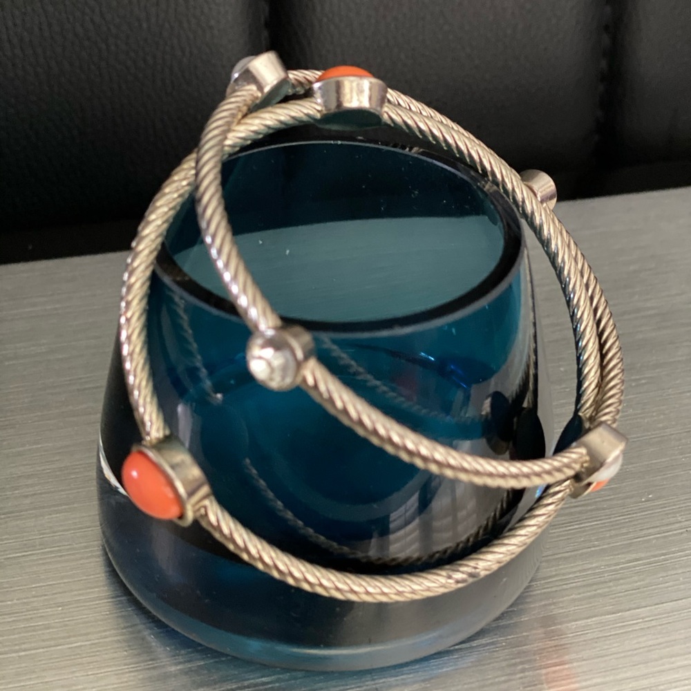Silver-Tone Cable Bracelet Set with Coral and Pearl Accents